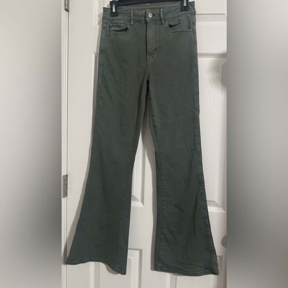 American Eagle Outfitters Olive Green Jeans with Leather Patch